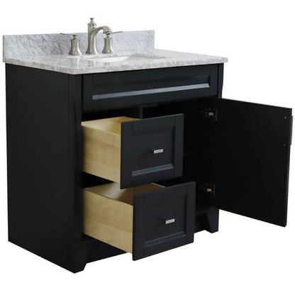 37" Single sink vanity in Dark Gray finish with White Carrara marble and CENTER rectangle sink- RIGHT drawers - 400700-37R-DG-WMRC