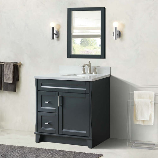 37" Single sink vanity in Dark Gray finish with White quartz and LEFT rectangle sink- RIGHT drawers - 400700-37R-DG-WERR