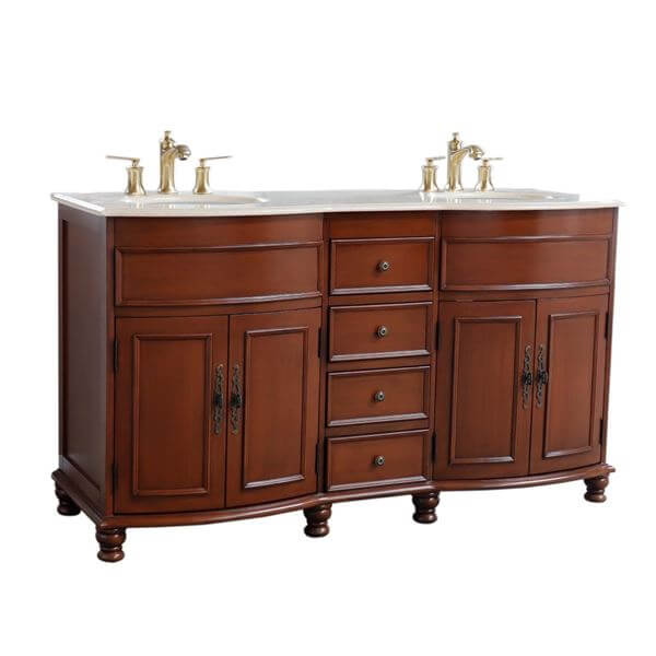 62 in Double sink vanity Walnut finish in Cream Marble top - 603316-LW-AM