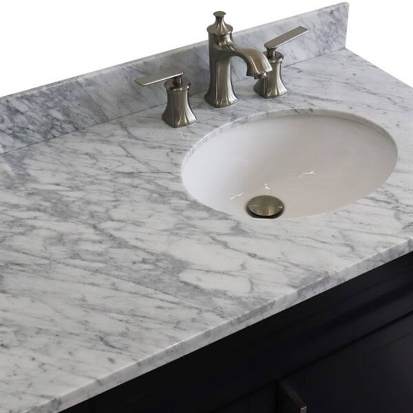 37" Single sink vanity in Blue finish with White Carrara marble and LEFT oval sink- RIGHT drawers - 400700-37R-BU-WMOR