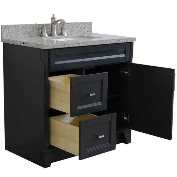 37" Single sink vanity in Dark Gray finish with Gray granite and CENTER rectangle sink- RIGHT drawers - 400700-37R-DG-GYRC