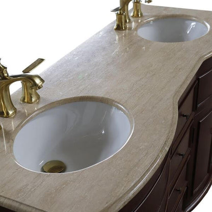 62 in Double sink vanity Walnut finish in Travertine top - 603316-LW-TR