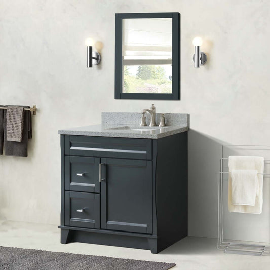 37" Single sink vanity in Dark Gray finish with Gray granite and LEFT rectangle sink- RIGHT drawers - 400700-37R-DG-GYRR