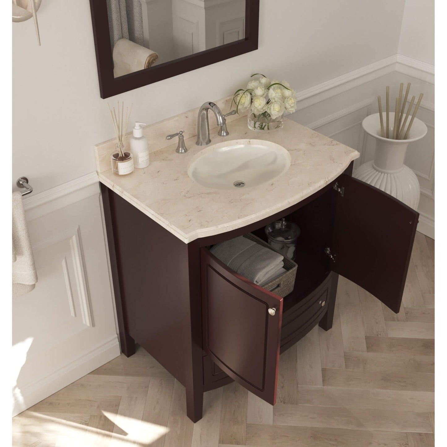 Estella 32" Brown Bathroom Vanity with Jerusalem Gold Marble Countertop - 3130709-32B-JG