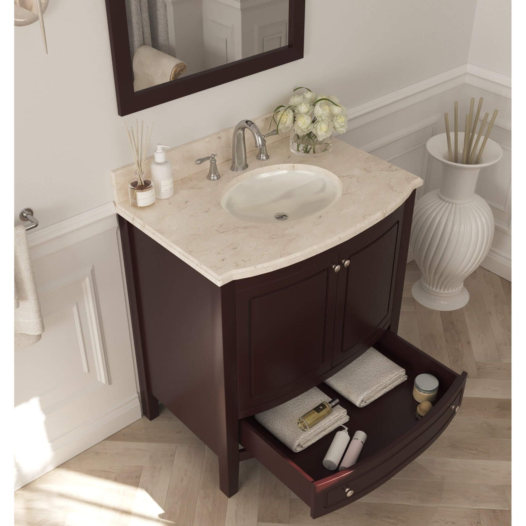 Estella 32" Brown Bathroom Vanity with Jerusalem Gold Marble Countertop - 3130709-32B-JG