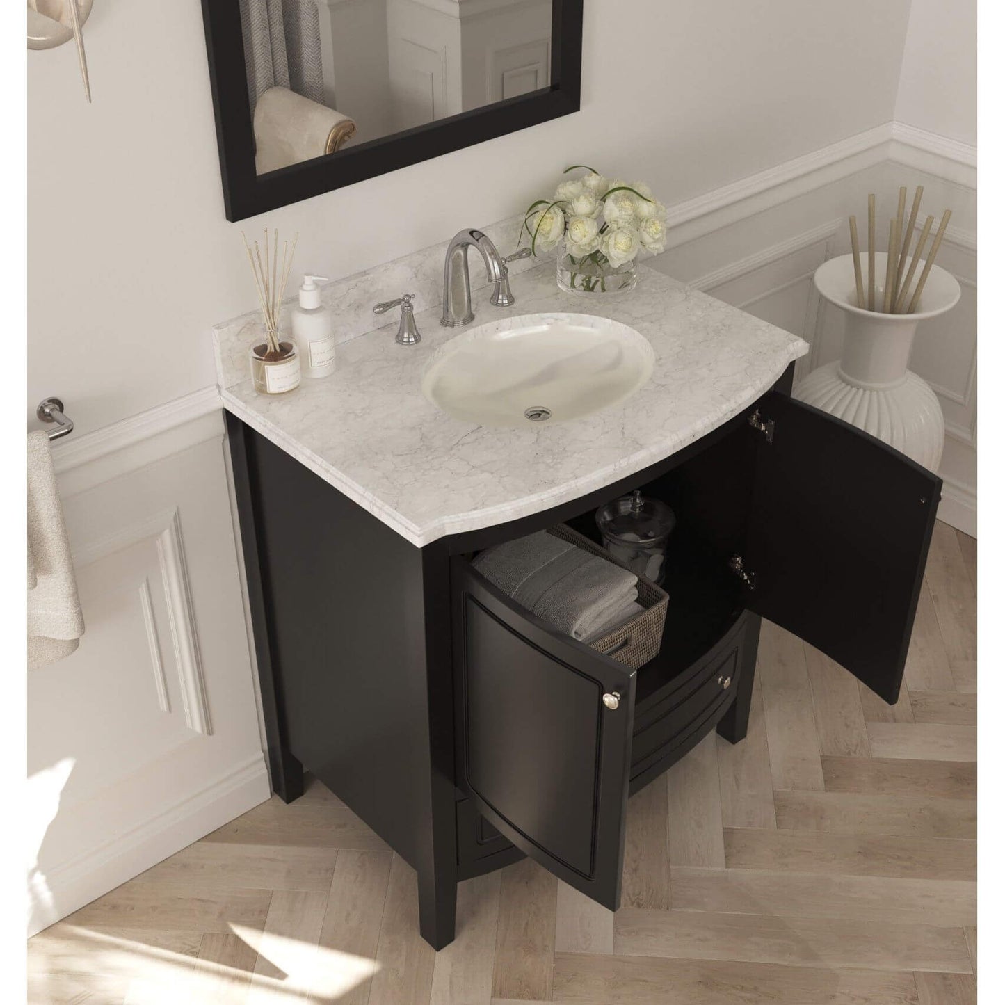 Estella 32" Espresso Bathroom Vanity with White Carrara Marble Countertop - 3130709-32E-WC