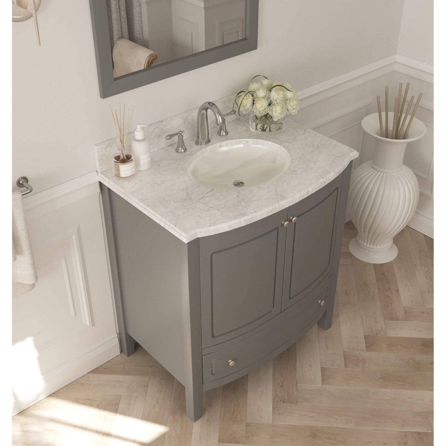 Estella 32" Grey Bathroom Vanity with White Carrara Marble Countertop - 3130709-32G-WC