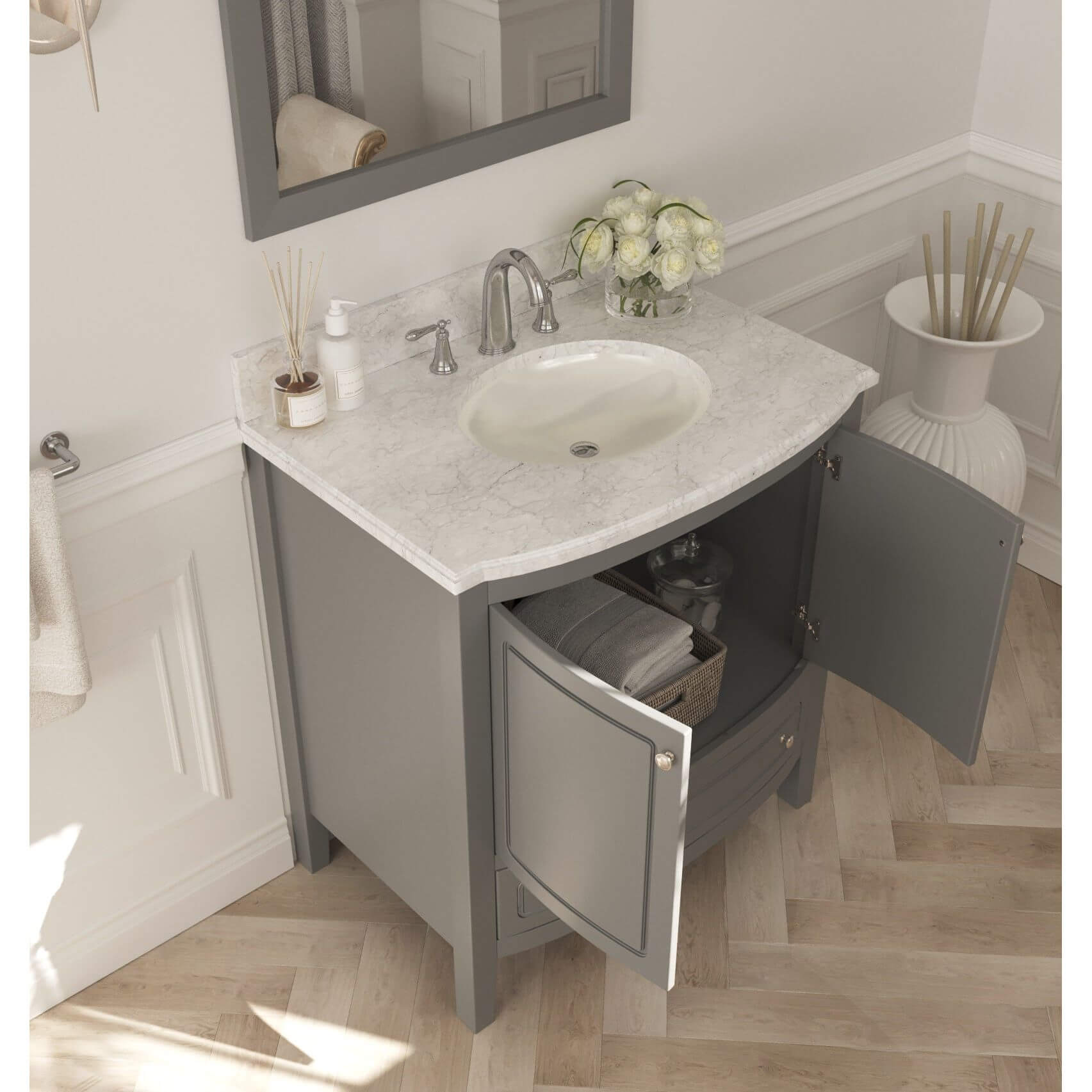 Estella 32" Grey Bathroom Vanity with White Carrara Marble Countertop - 3130709-32G-WC