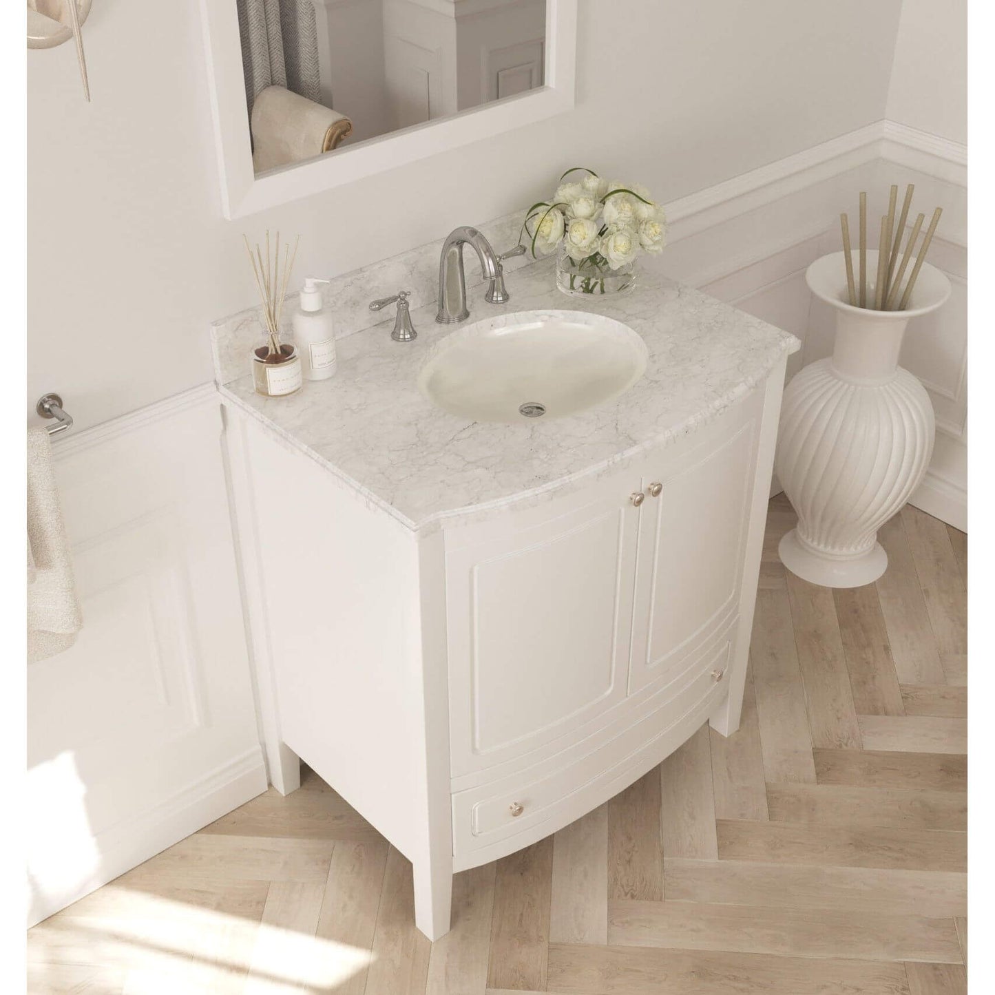 Estella 32" White Bathroom Vanity with White Carrara Marble Countertop - 3130709-32W-WC