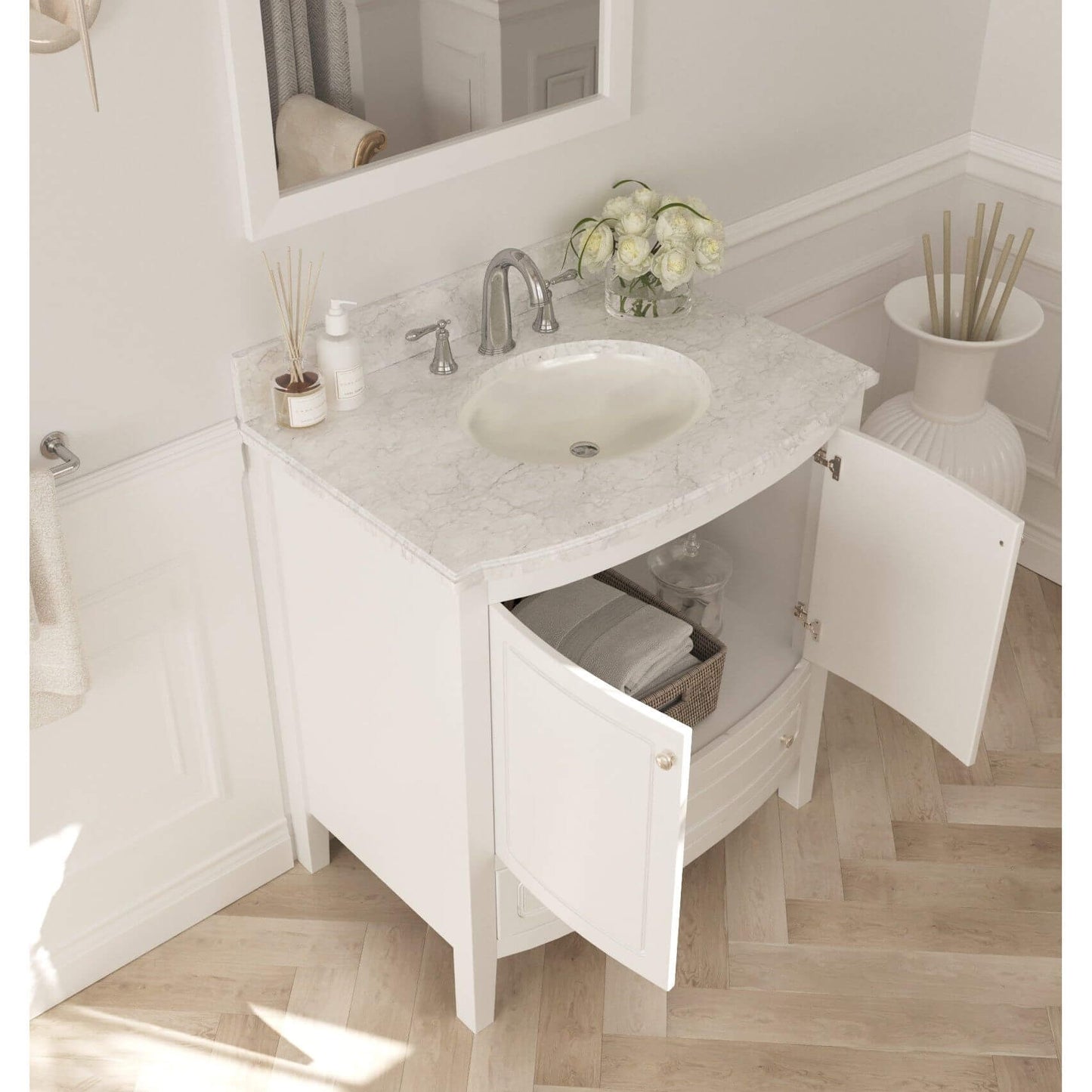 Estella 32" White Bathroom Vanity with White Carrara Marble Countertop - 3130709-32W-WC