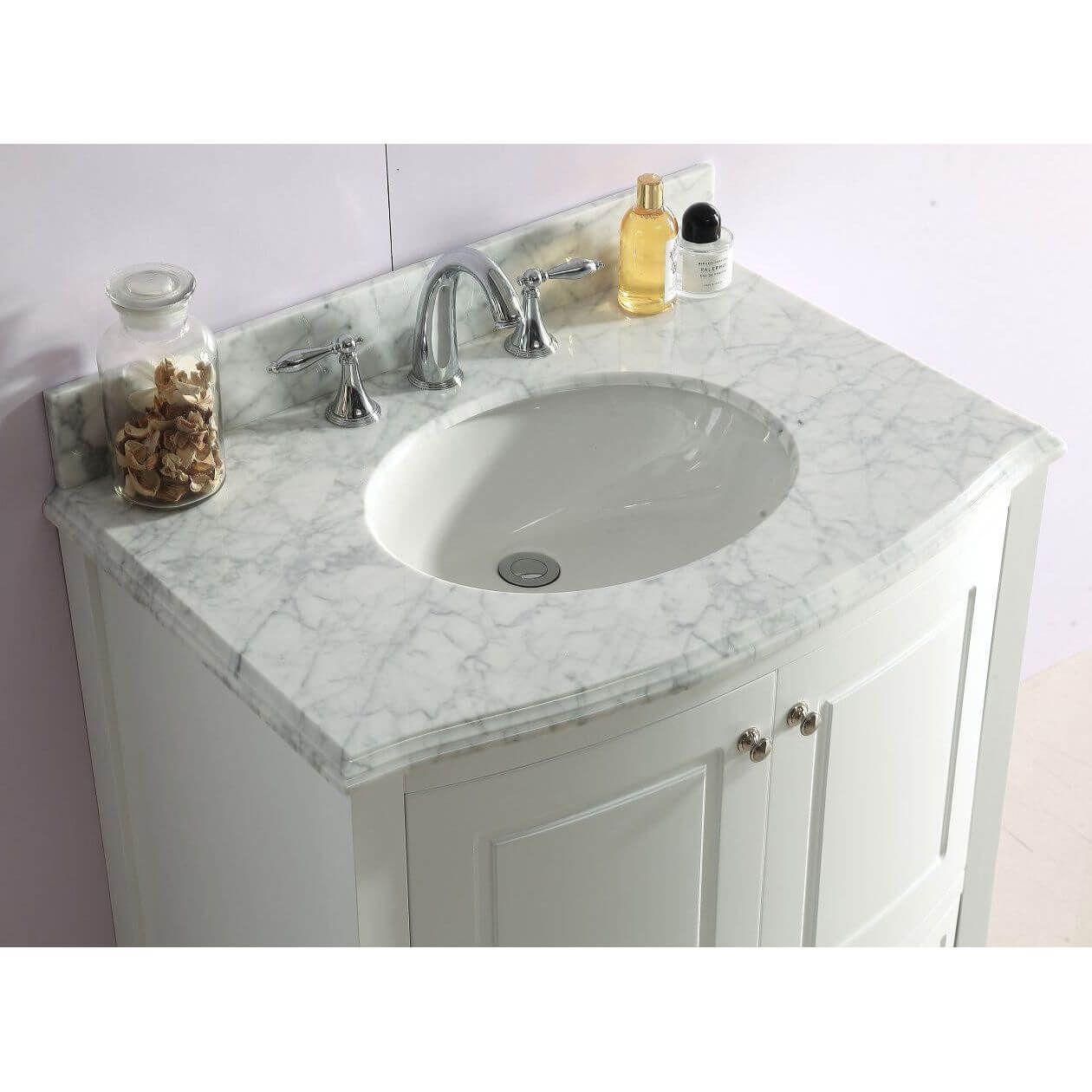 Estella 32" White Bathroom Vanity with White Carrara Marble Countertop - 3130709-32W-WC