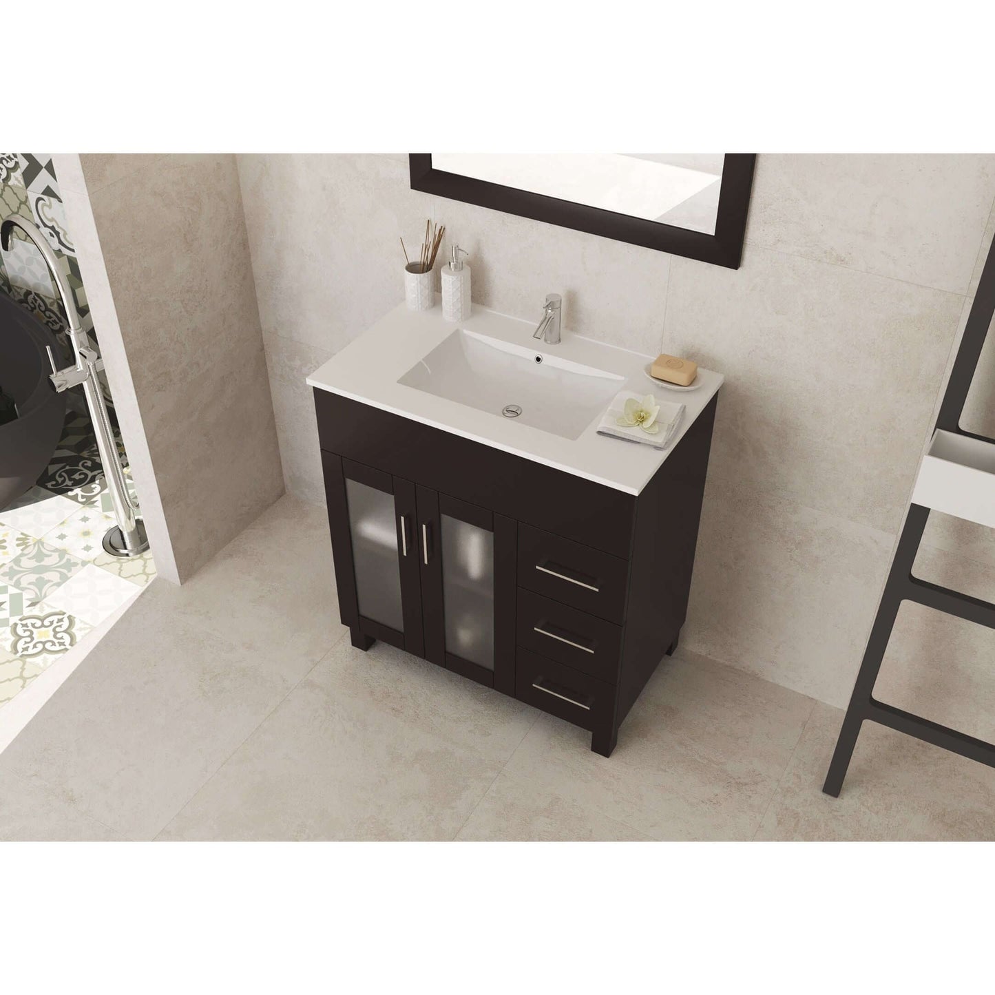 Nova 32" Brown Bathroom Vanity with White Ceramic Basin Countertop - 31321529-32B-CB