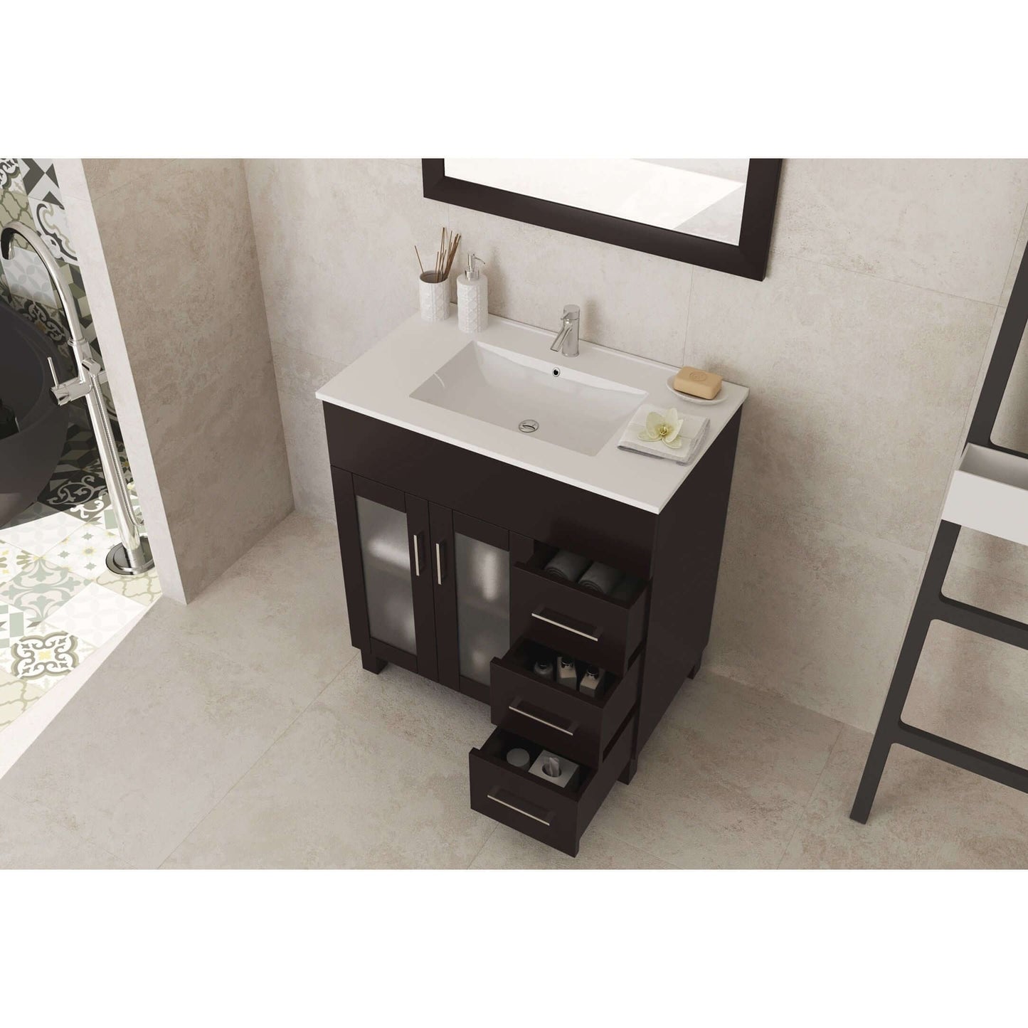 Nova 32" Brown Bathroom Vanity with White Ceramic Basin Countertop - 31321529-32B-CB