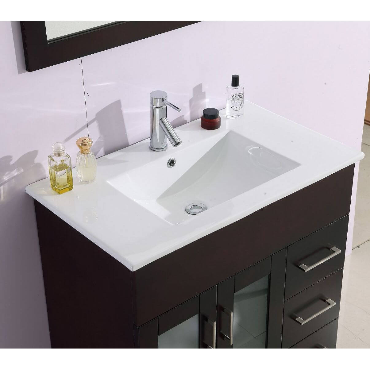 Nova 32" Brown Bathroom Vanity with White Ceramic Basin Countertop - 31321529-32B-CB