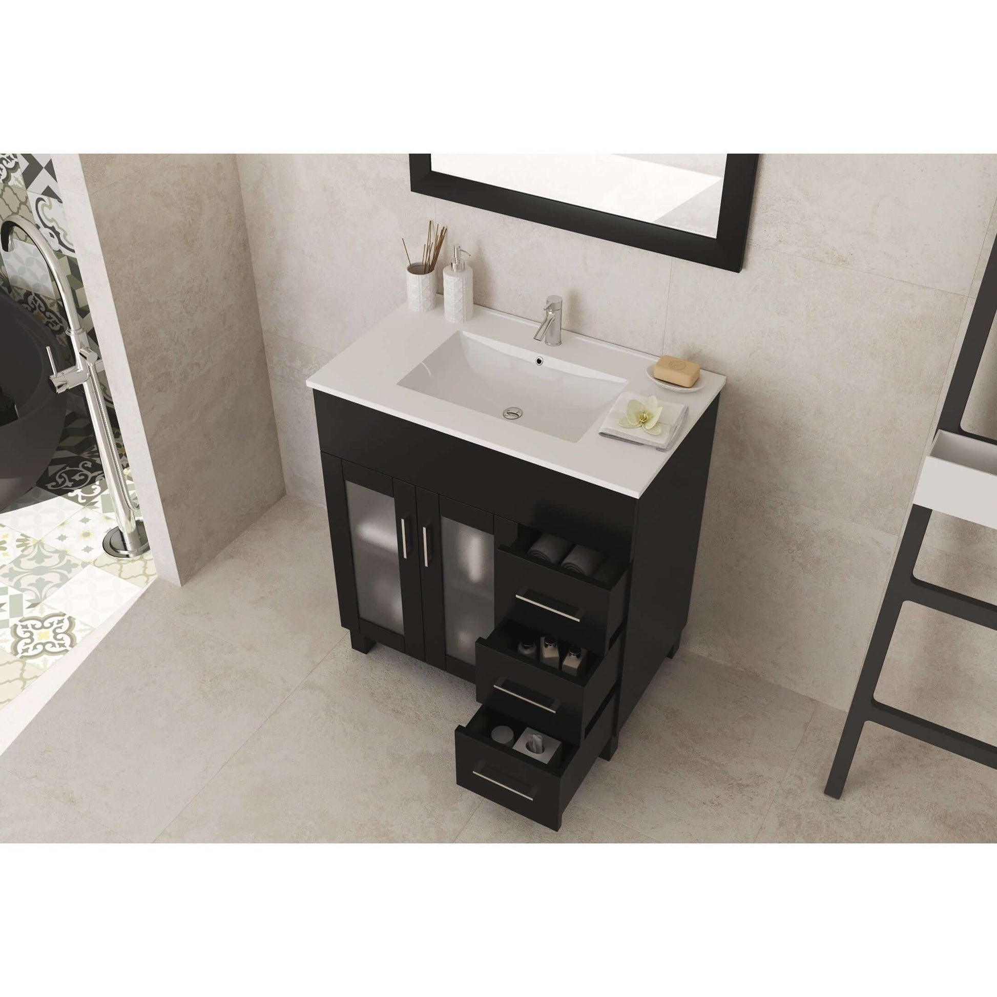 Nova 32" Espresso Bathroom Vanity with White Ceramic Basin Countertop - 31321529-32E-CB