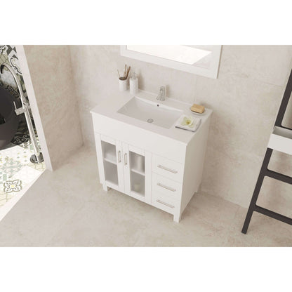 Nova 32" White Bathroom Vanity with White Ceramic Basin Countertop - 31321529-32W-CB