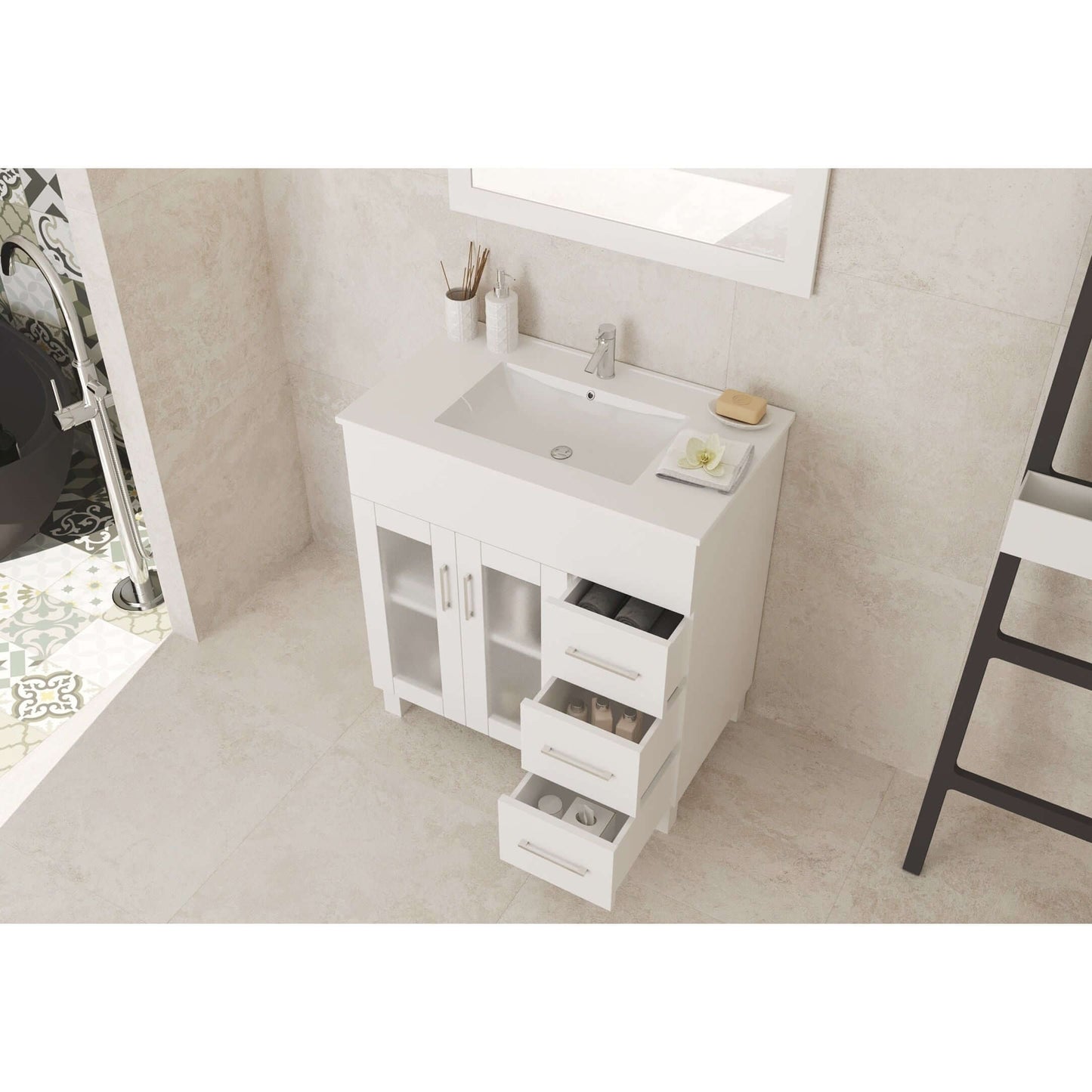 Nova 32" White Bathroom Vanity with White Ceramic Basin Countertop - 31321529-32W-CB