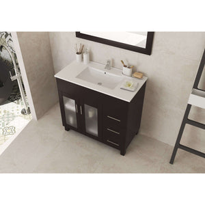 Nova 36" Brown Bathroom Vanity with White Ceramic Basin Countertop - 31321529-36B-CB