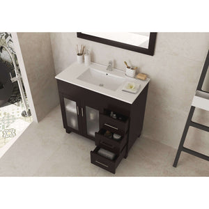 Nova 36" Brown Bathroom Vanity with White Ceramic Basin Countertop - 31321529-36B-CB