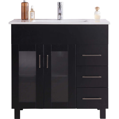 Nova 36" Espresso Bathroom Vanity with White Ceramic Basin Countertop - 31321529-36E-CB