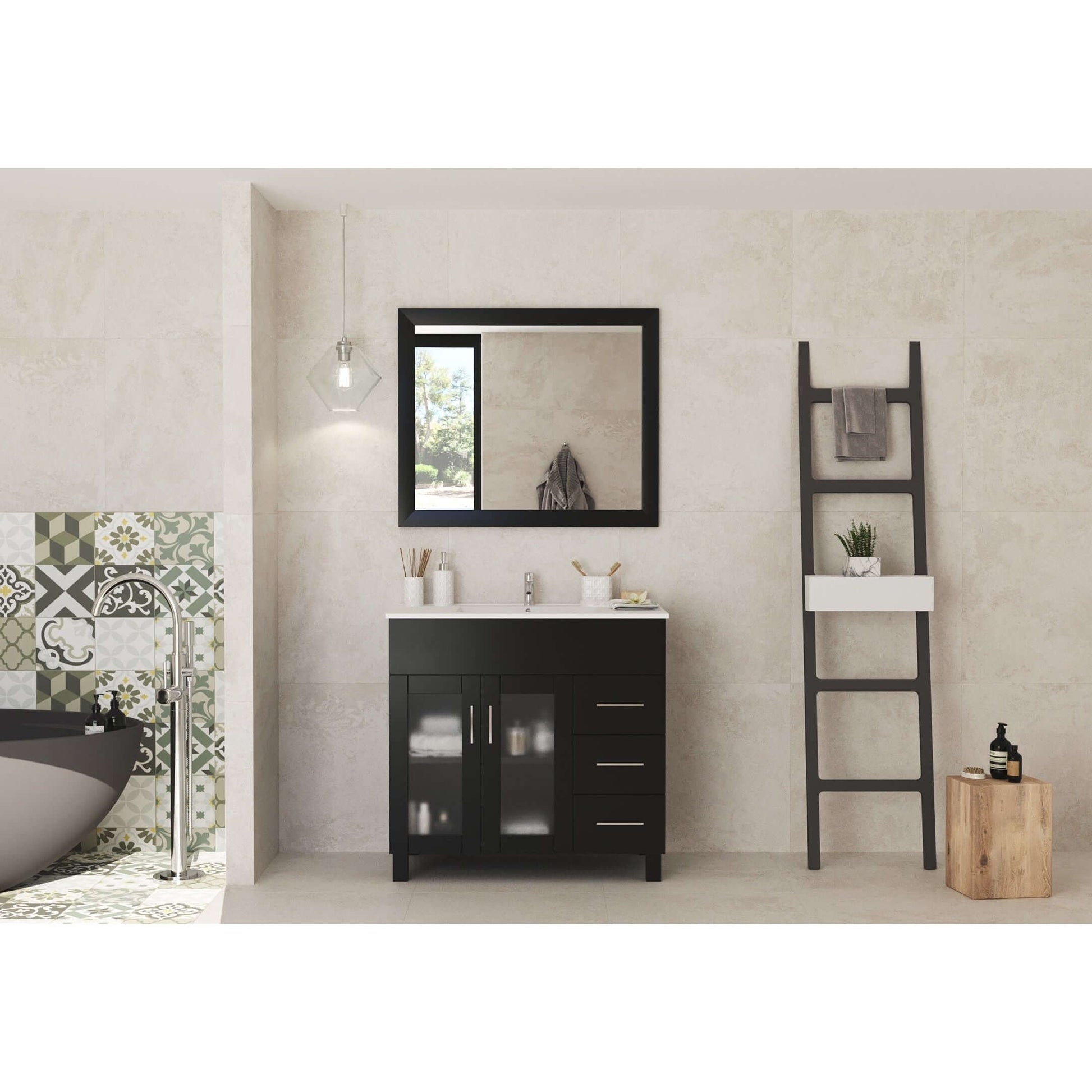 Nova 36" Espresso Bathroom Vanity with White Ceramic Basin Countertop - 31321529-36E-CB