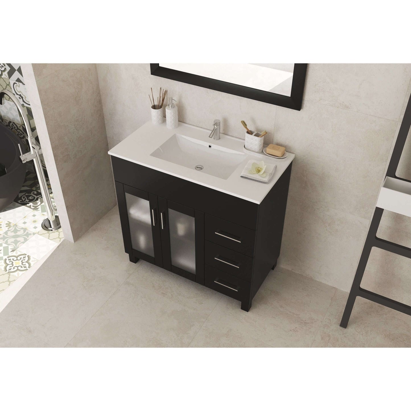 Nova 36" Espresso Bathroom Vanity with White Ceramic Basin Countertop - 31321529-36E-CB