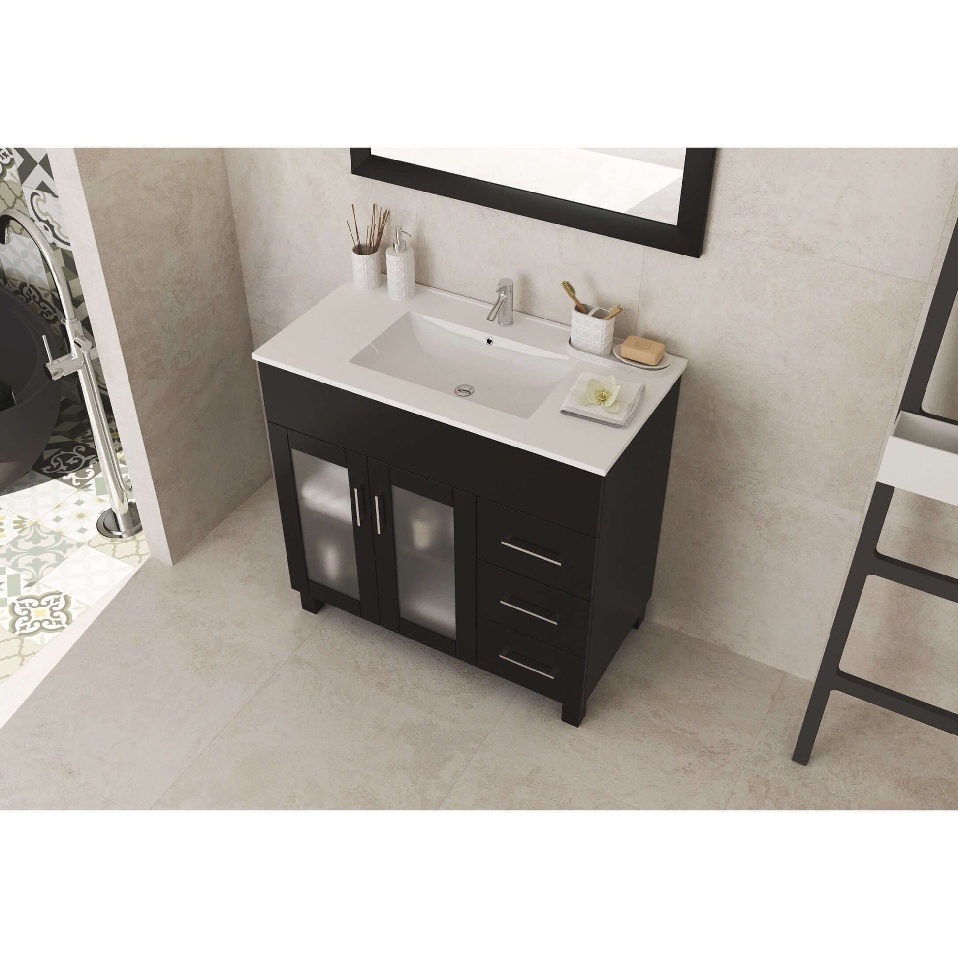 Nova 36" Espresso Bathroom Vanity with White Ceramic Basin Countertop - 31321529-36E-CB