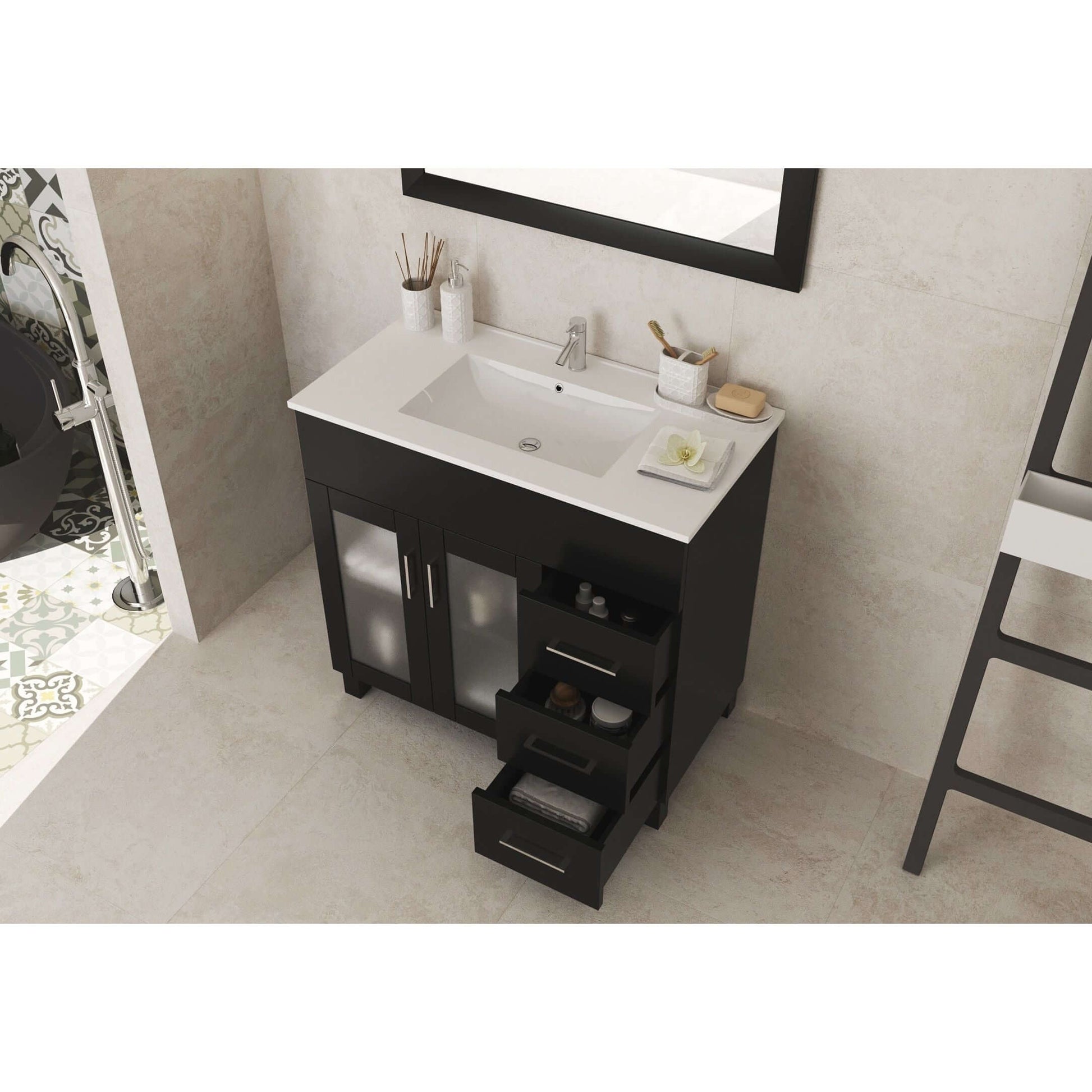 Nova 36" Espresso Bathroom Vanity with White Ceramic Basin Countertop - 31321529-36E-CB