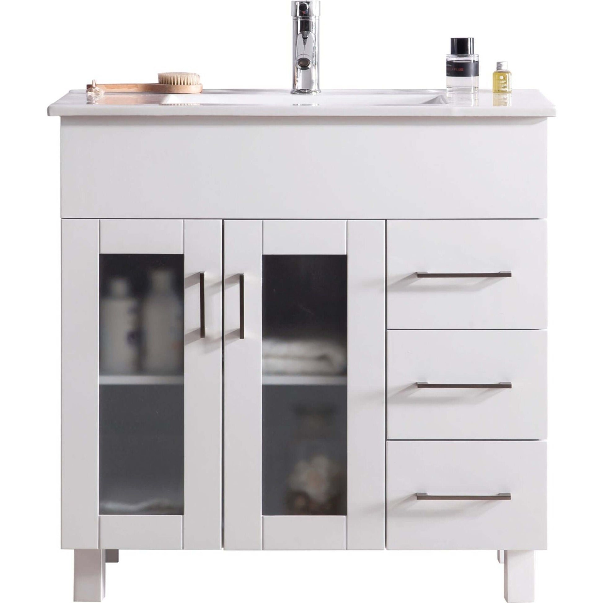 Nova 36" White Bathroom Vanity with White Ceramic Basin Countertop - 31321529-36W-CB