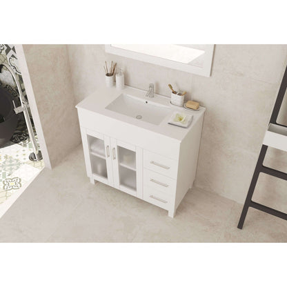 Nova 36" White Bathroom Vanity with White Ceramic Basin Countertop - 31321529-36W-CB