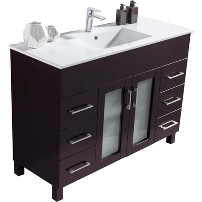 Nova 48" Brown Bathroom Vanity with White Ceramic Basin Countertop - 31321529-48B-CB