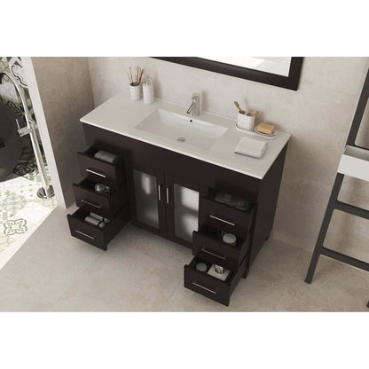 Nova 48" Brown Bathroom Vanity with White Ceramic Basin Countertop - 31321529-48B-CB