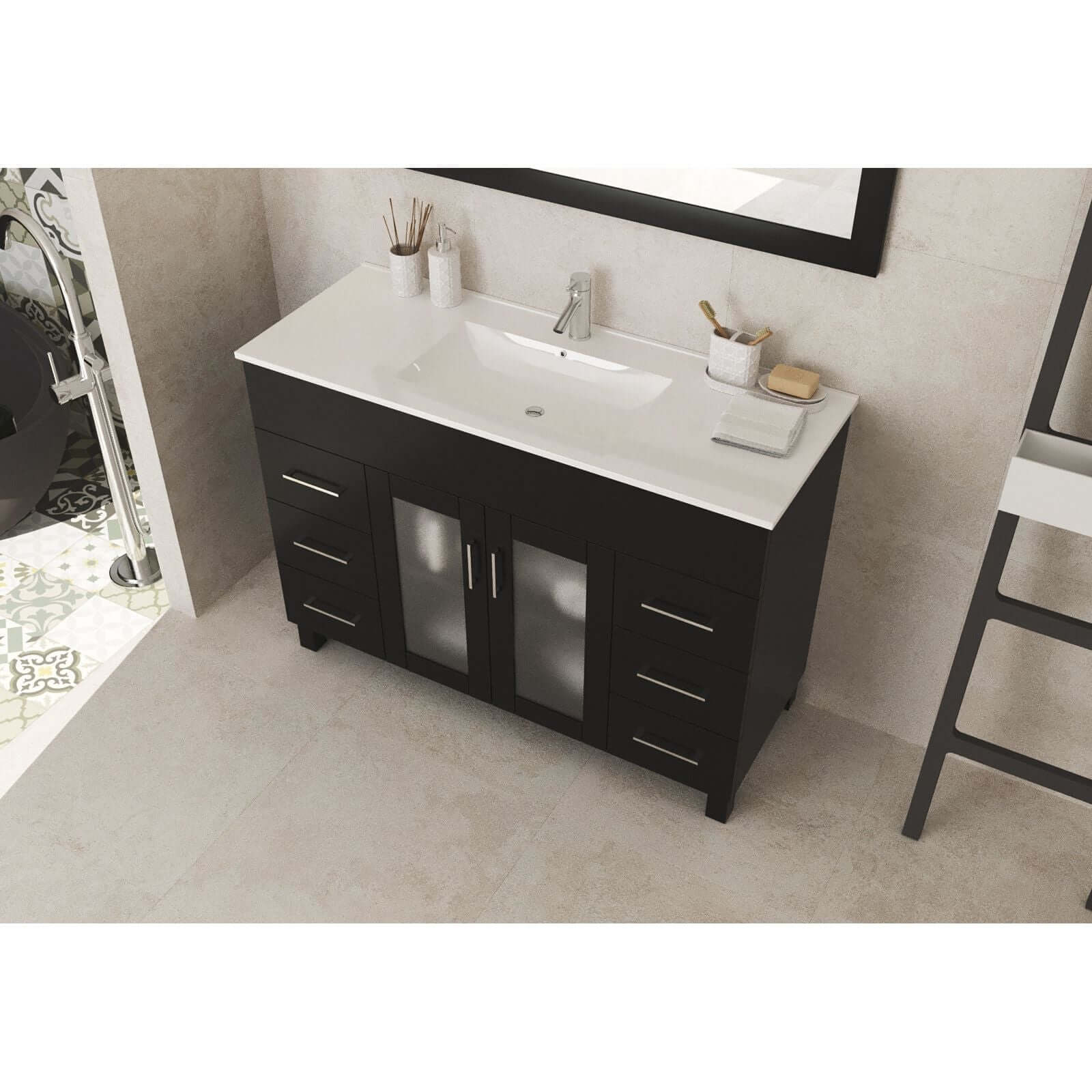 Nova 48" Espresso Bathroom Vanity with White Ceramic Basin Countertop - 31321529-48E-CB