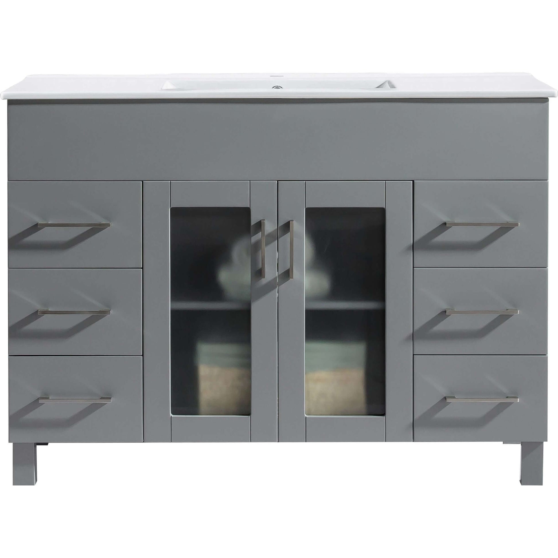 Nova 48" Grey Bathroom Vanity with White Ceramic Basin Countertop - 31321529-48G-CB