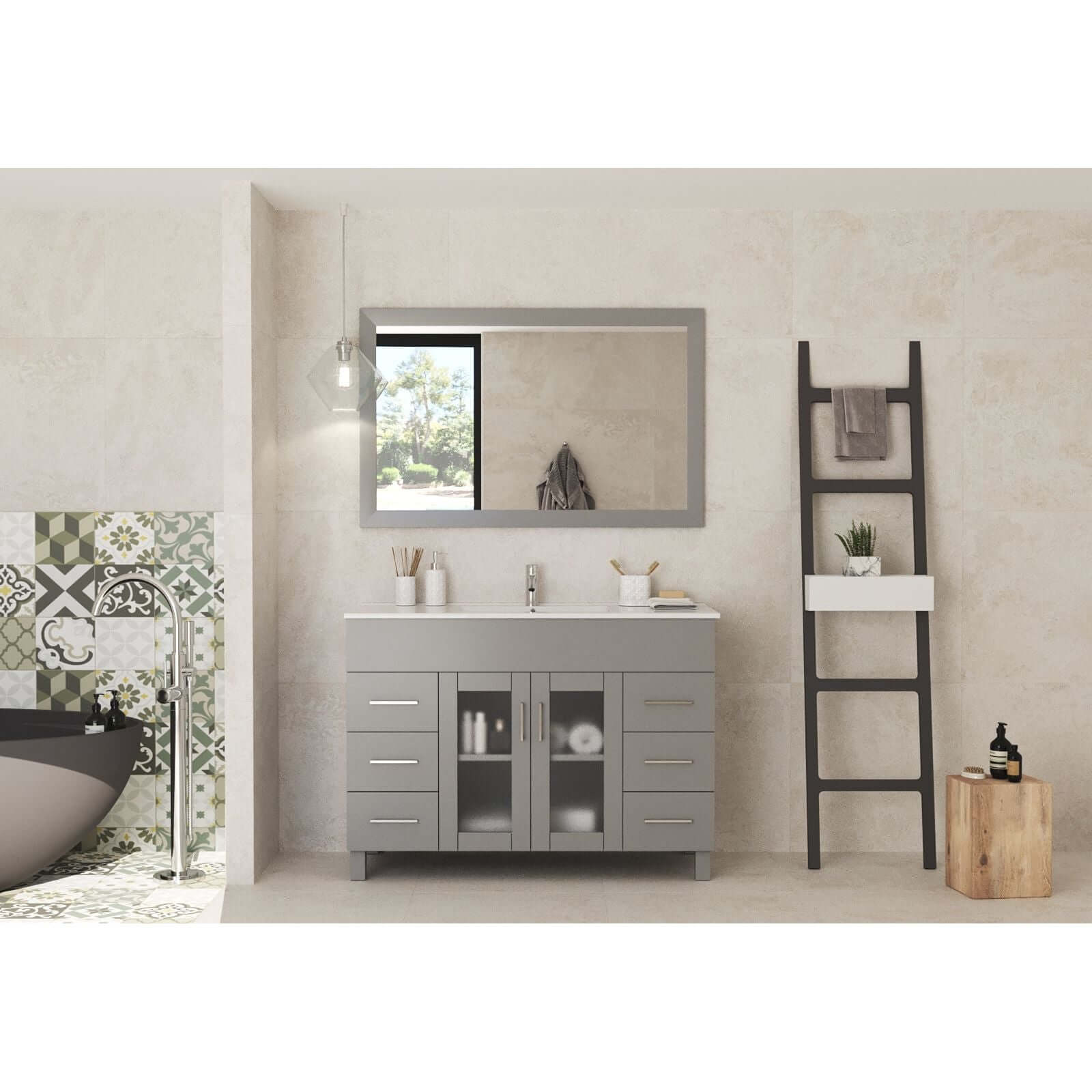 Nova 48" Grey Bathroom Vanity with White Ceramic Basin Countertop - 31321529-48G-CB