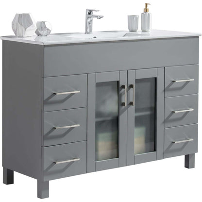 Nova 48" Grey Bathroom Vanity with White Ceramic Basin Countertop - 31321529-48G-CB