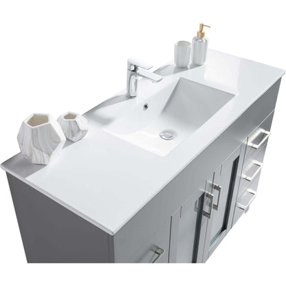 Nova 48" Grey Bathroom Vanity with White Ceramic Basin Countertop - 31321529-48G-CB