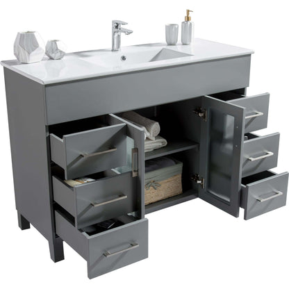 Nova 48" Grey Bathroom Vanity with White Ceramic Basin Countertop - 31321529-48G-CB