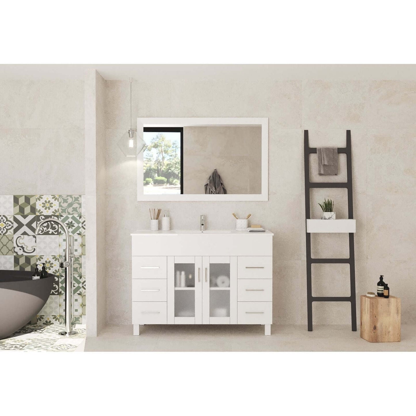 Nova 48" White Bathroom Vanity with White Ceramic Basin Countertop - 31321529-48W-CB