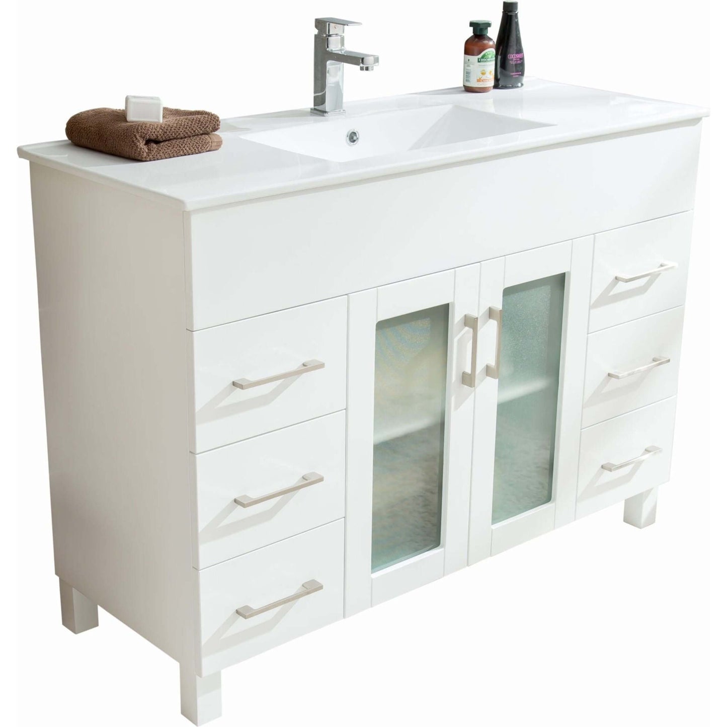 Nova 48" White Bathroom Vanity with White Ceramic Basin Countertop - 31321529-48W-CB