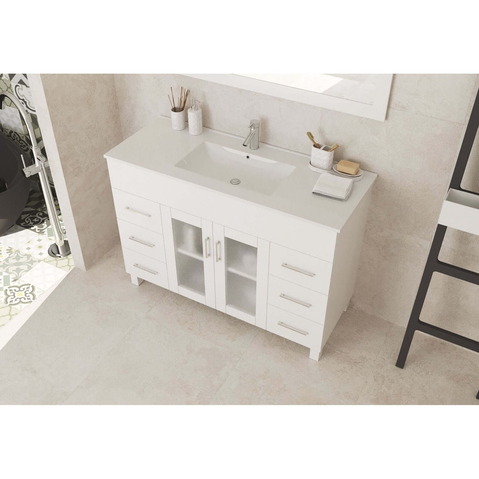 Nova 48" White Bathroom Vanity with White Ceramic Basin Countertop - 31321529-48W-CB