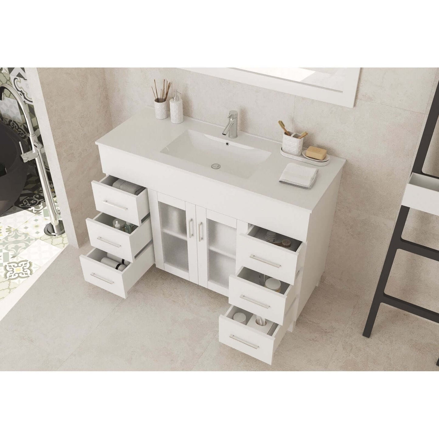 Nova 48" White Bathroom Vanity with White Ceramic Basin Countertop - 31321529-48W-CB