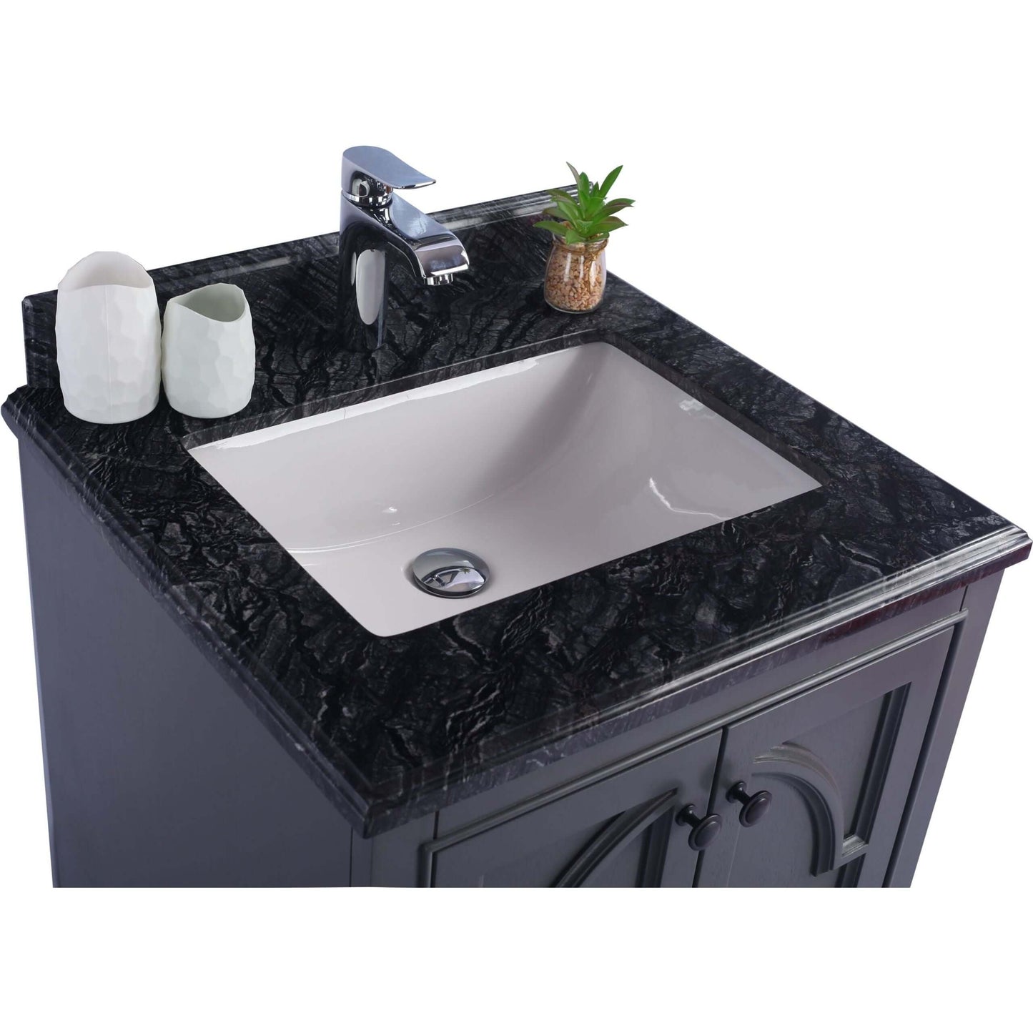 Odyssey 24" Maple Grey Bathroom Vanity with Black Wood Marble Countertop - 313613-24G-BW