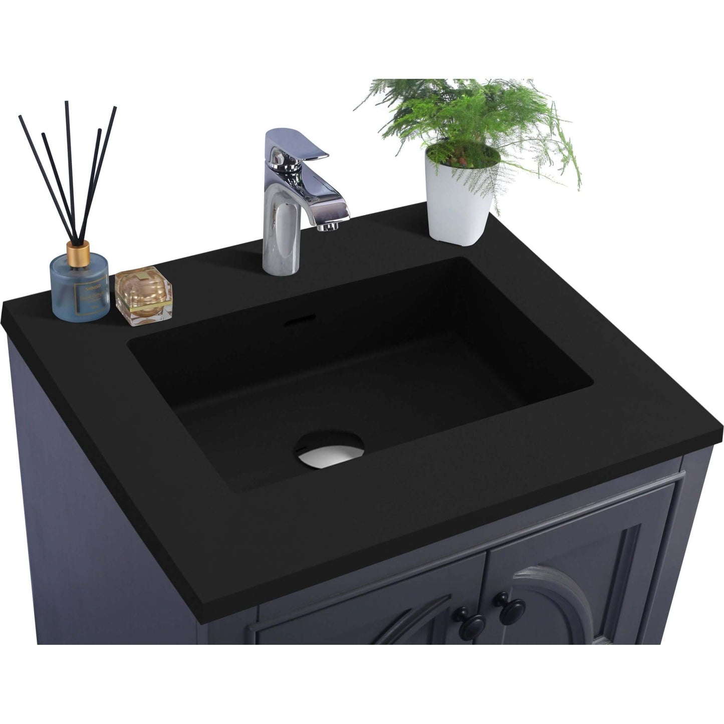 Odyssey 24" Maple Grey Bathroom Vanity with Matte Black VIVA Stone Solid Surface Countertop - 313613-24G-MB