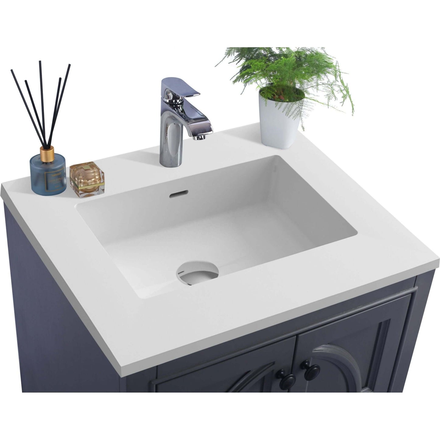 Odyssey 24" Maple Grey Bathroom Vanity with Matte White VIVA Stone Solid Surface Countertop - 313613-24G-MW