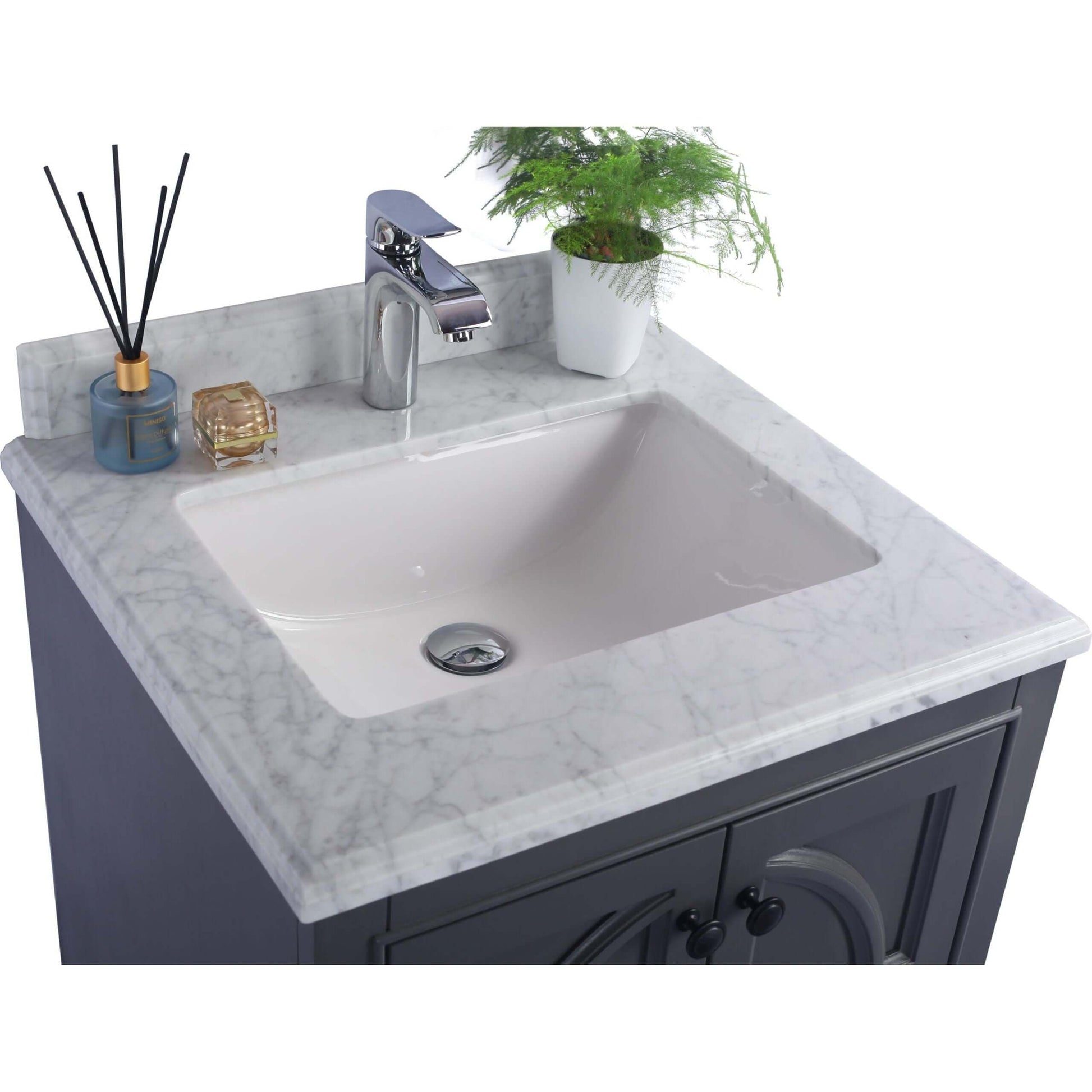 Odyssey 24" Maple Grey Bathroom Vanity with White Carrara Marble Countertop - 313613-24G-WC