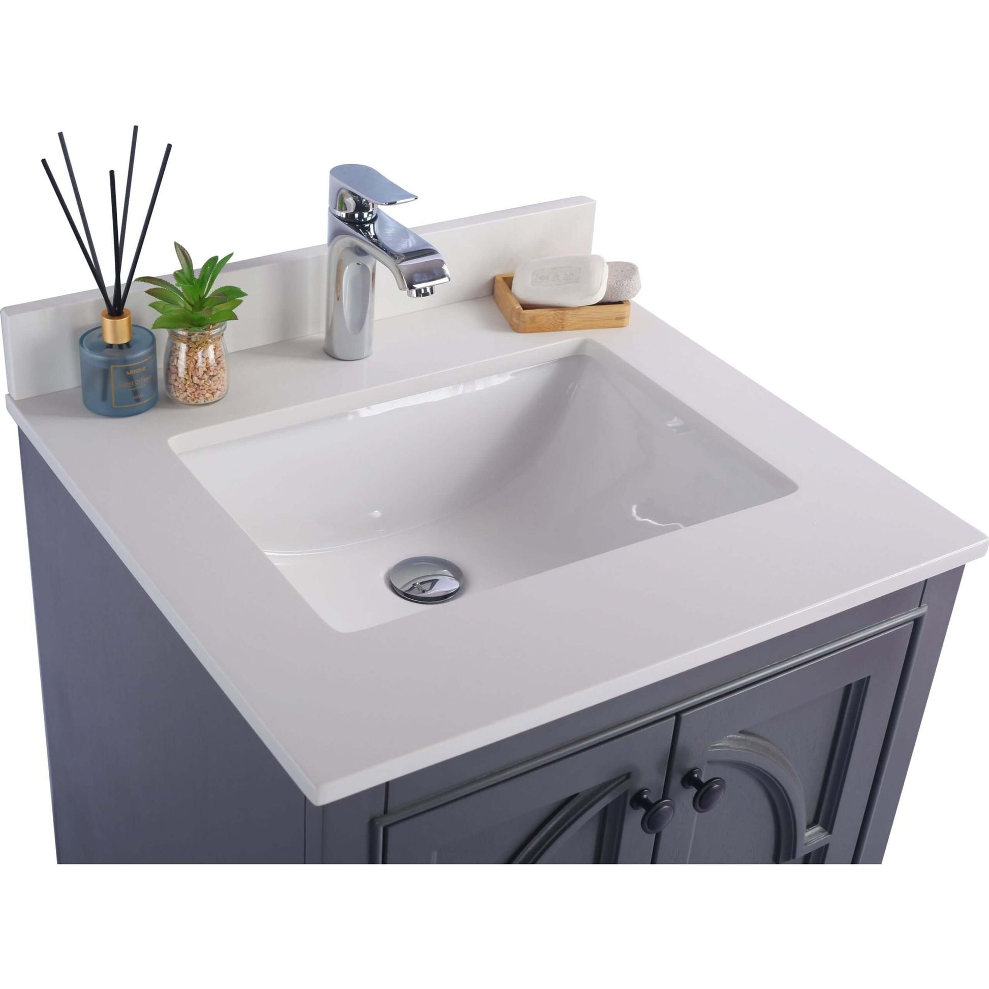 Odyssey 24" Maple Grey Bathroom Vanity with White Quartz Countertop - 313613-24G-WQ