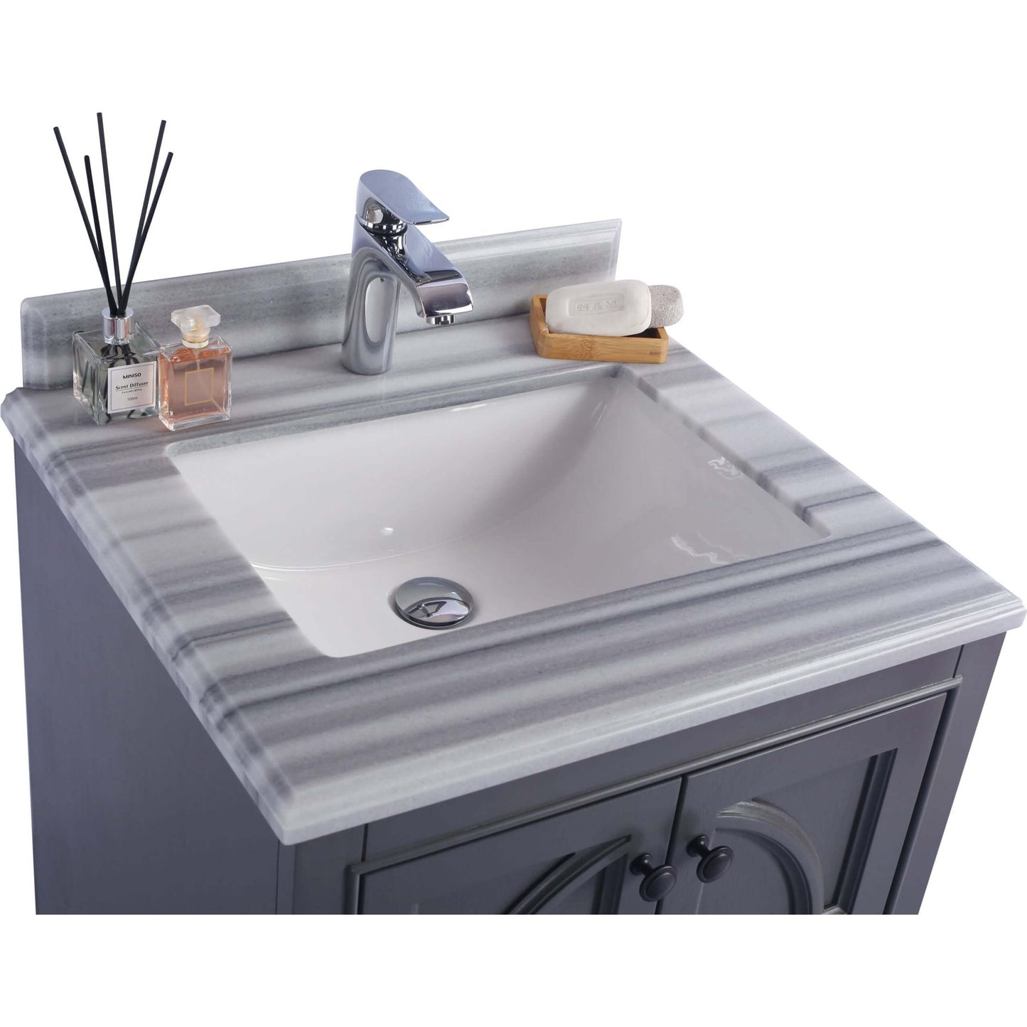 Odyssey 24" Maple Grey Bathroom Vanity with White Stripes Marble Countertop - 313613-24G-WS