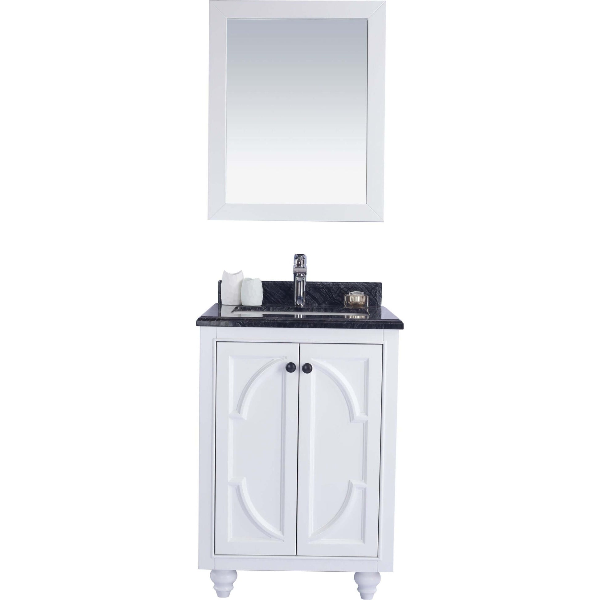 Odyssey 24" White Bathroom Vanity with Black Wood Marble Countertop - 313613-24W-BW