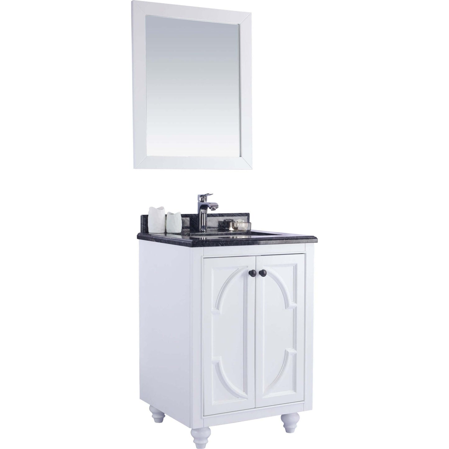 Odyssey 24" White Bathroom Vanity with Black Wood Marble Countertop - 313613-24W-BW